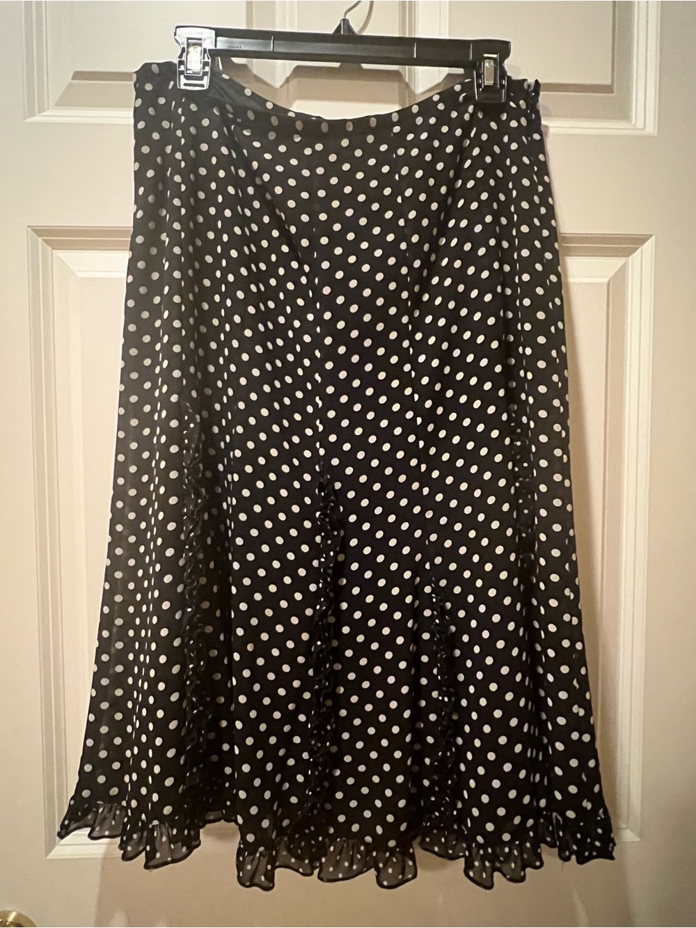 LOFT Black and White Polka Dot A-Line Midi Skirt